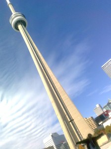 Dexter in front of Toronto's CN Tower